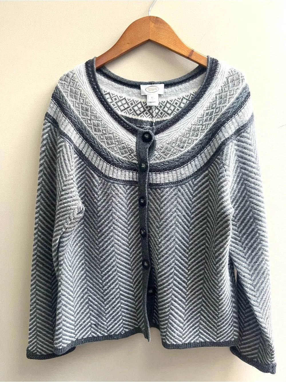 Talbots Gray and White Patterned Button-Front Cardigan